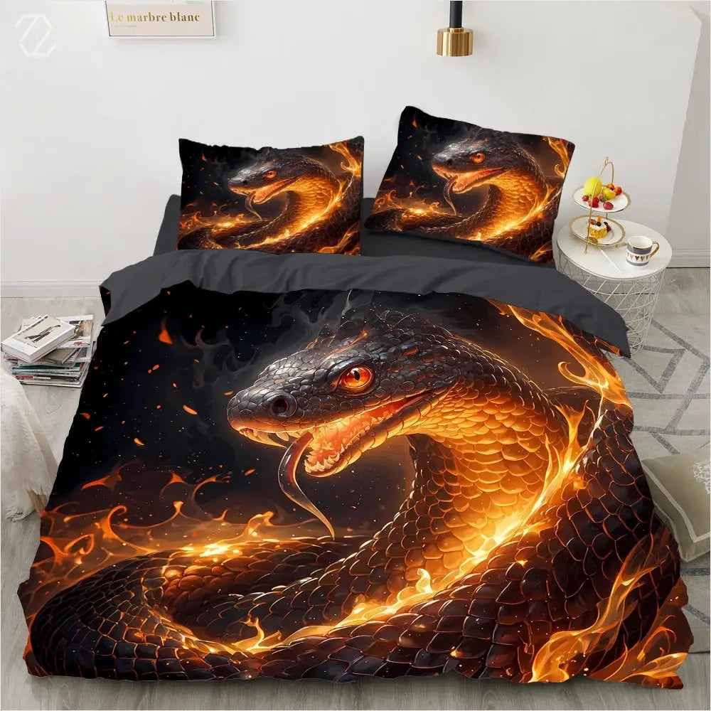 3D Flame Snake Duvet Cover - Print On Demand My Store