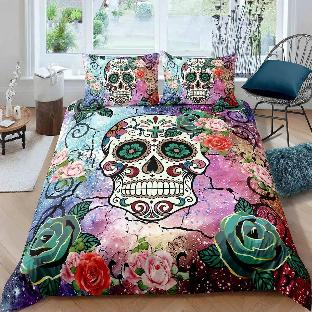 3D Floral Skull Doona Cover
