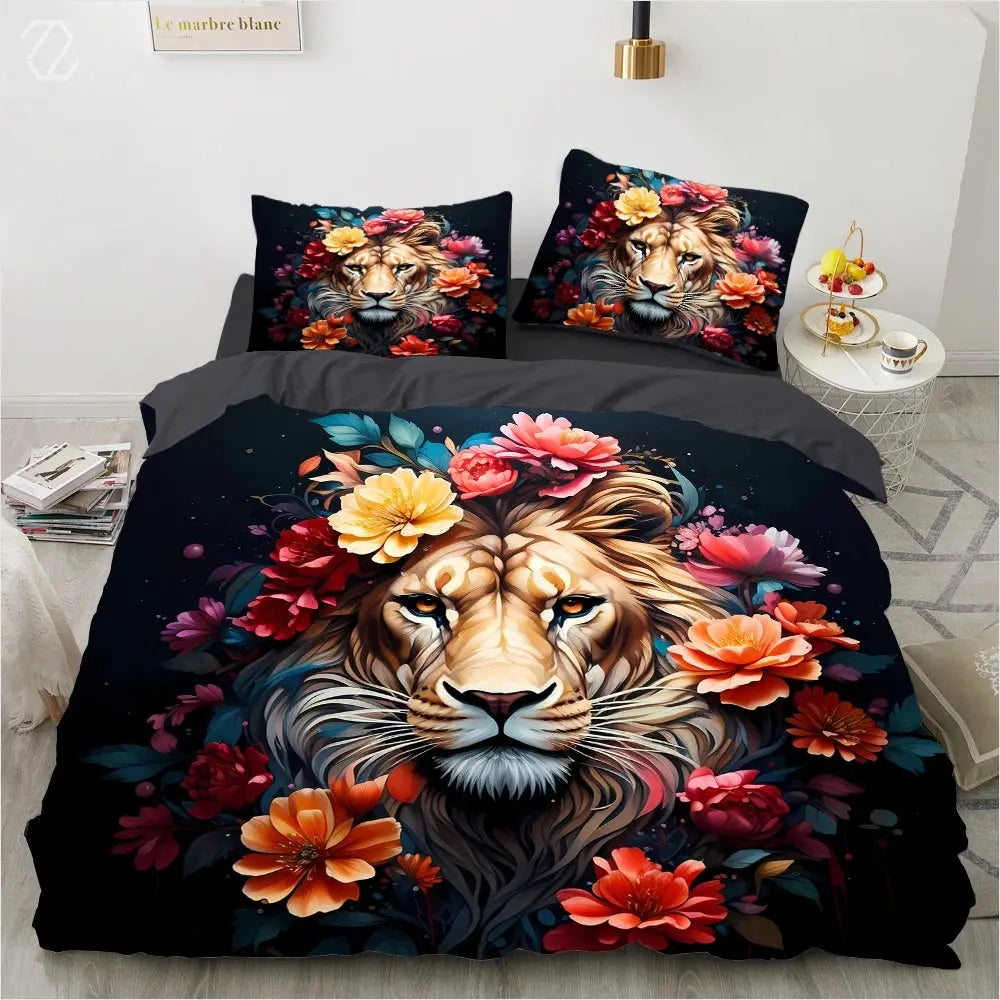 3D Flower Lion Duvet Cover - Print On Demand My Store