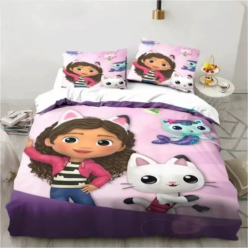 3D Gabbys Dollhouse Pandy Paws & Mercat Kids Quilt Cover Zirconic