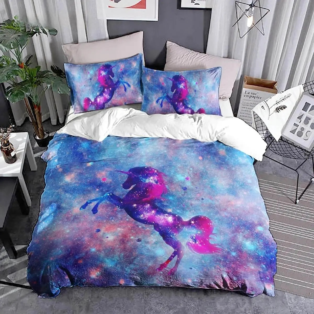 3D Galaxy Unicorn Quilt Cover