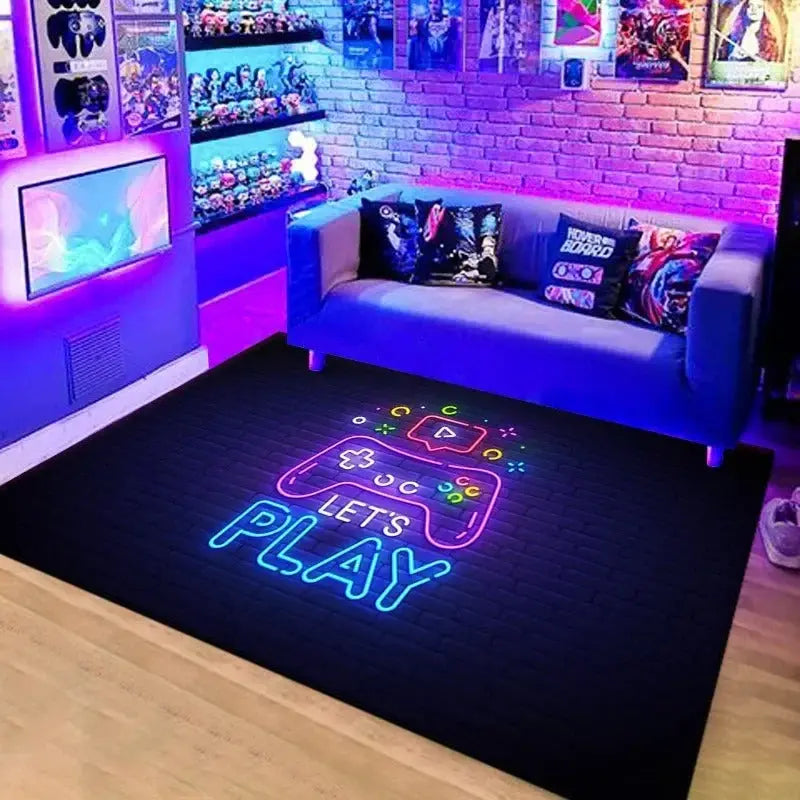 Anti-slip play mat with 3D game controller print for kids’ room