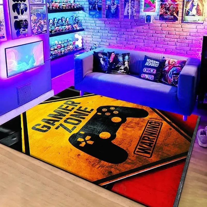 3D gaming floor rug and kids play mat with colorful controller art