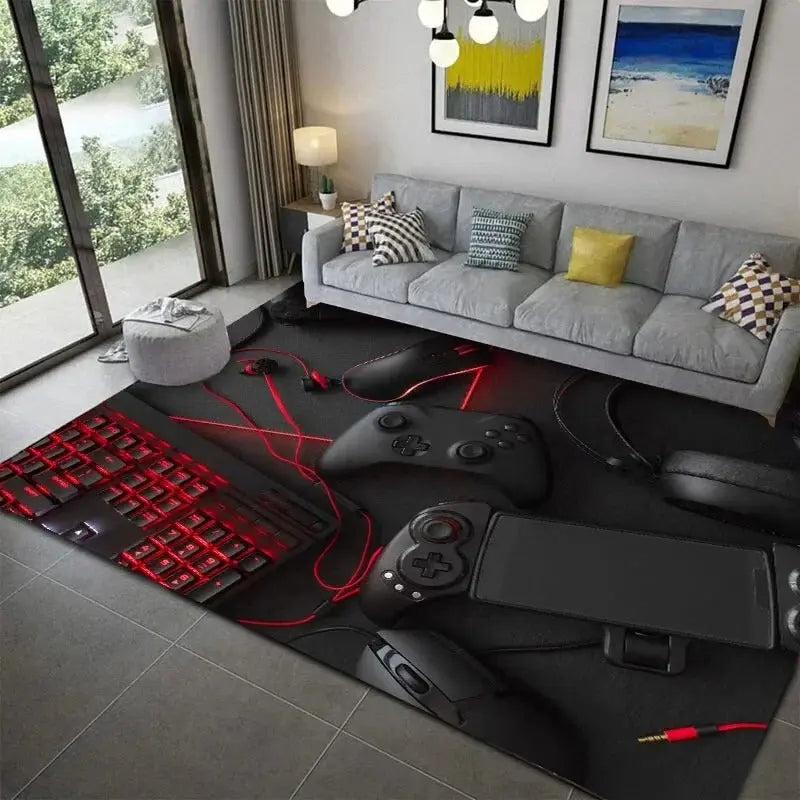 Game controller carpet for boys bedside area and play zone