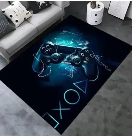 Kids gaming rug featuring controller design and anti-slip backing