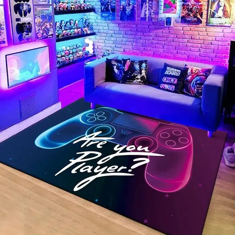 Colorful gaming carpet with 3D controller design for boys’ room