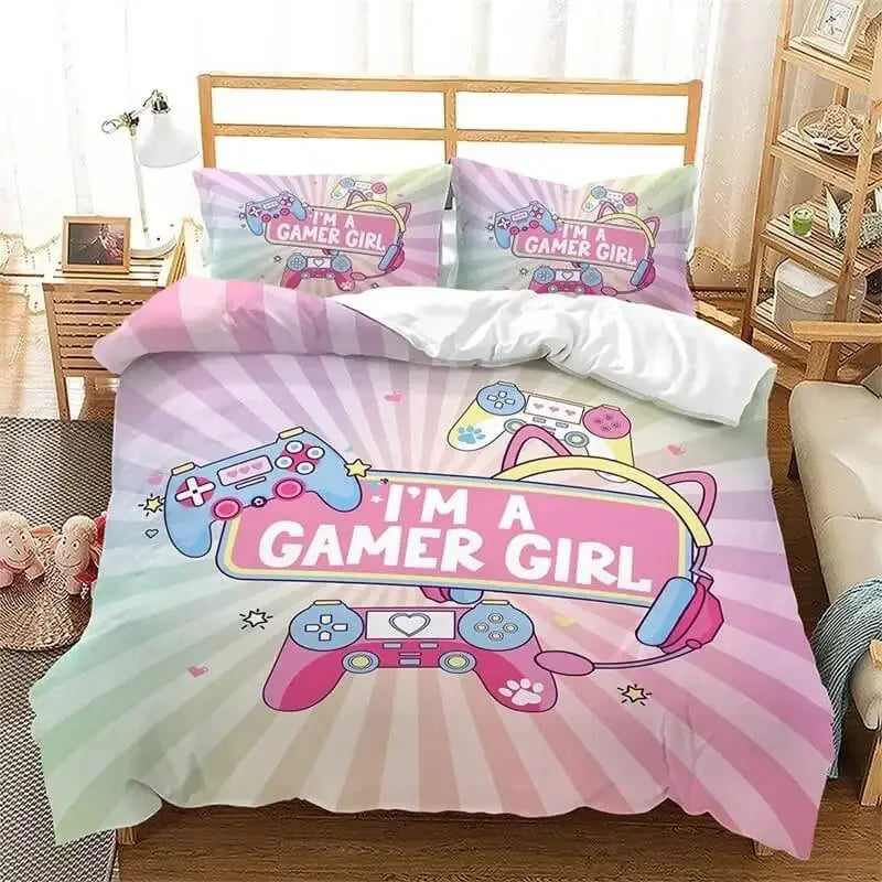 Gaming-themed quilt cover set for teen girls in modern room