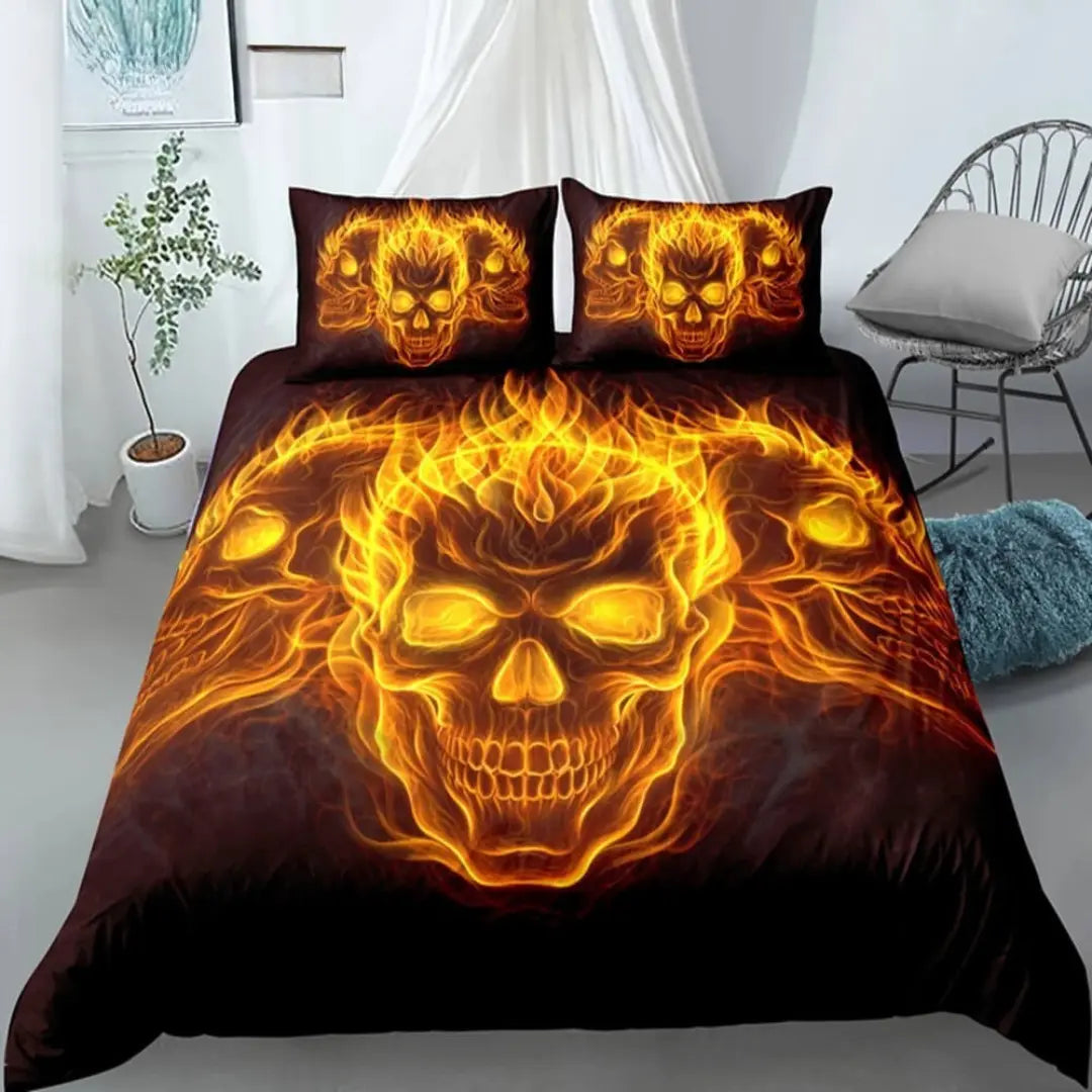 3D Gothic Flaming Skull Quilt Cover