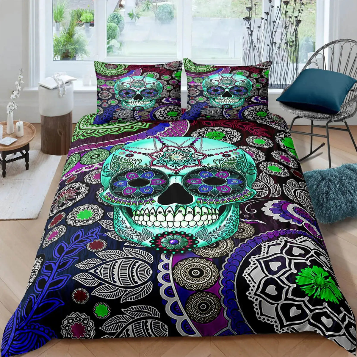 3D Mandala Skull Quilt Cover