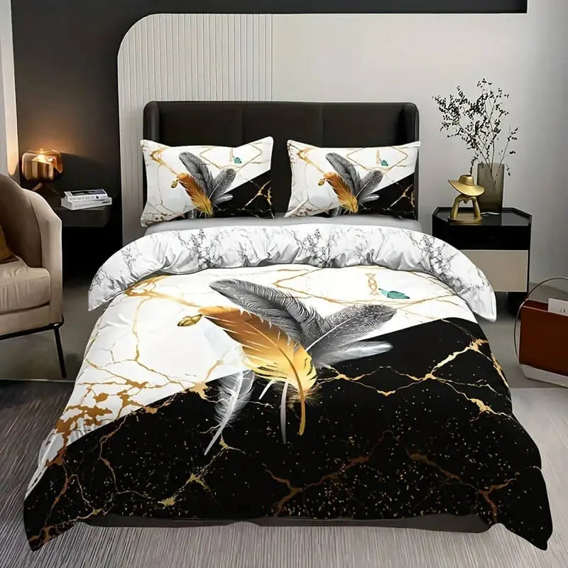 3D Marble Feather Quilt Cover