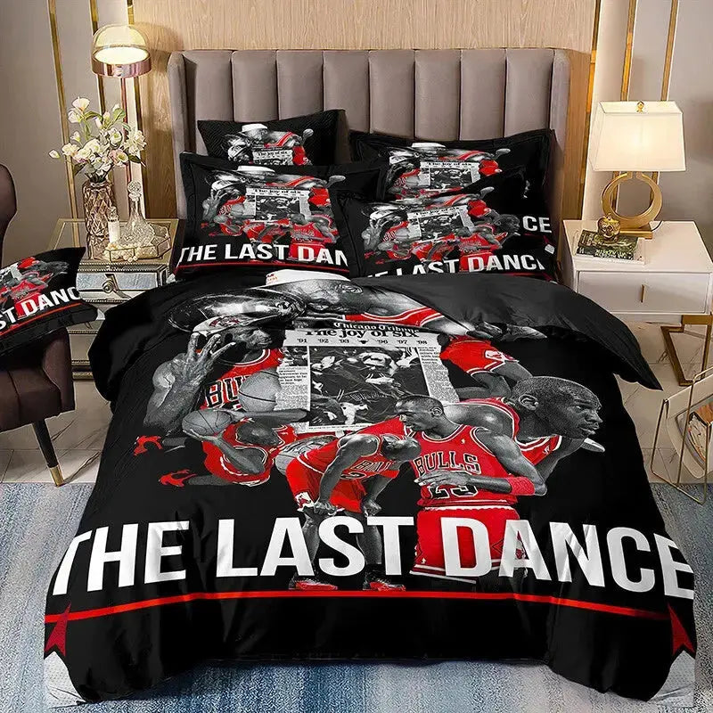 Michael Jordan basketball duvet cover quilt bedding set with legendary player design, ultra-soft fabric, and vibrant basketball-themed bedroom decor perfect for fans