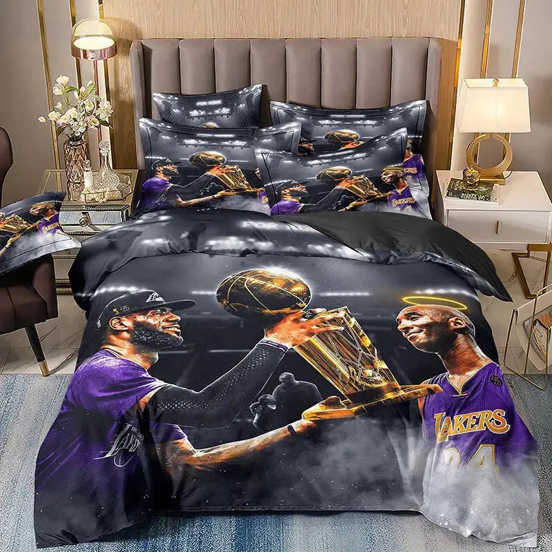 LeBron James and Kobe Bryant doona duvet quilt bedding set featuring legendary NBA player graphics, soft breathable fabric, and vibrant basketball-themed bedroom décor perfect for fans