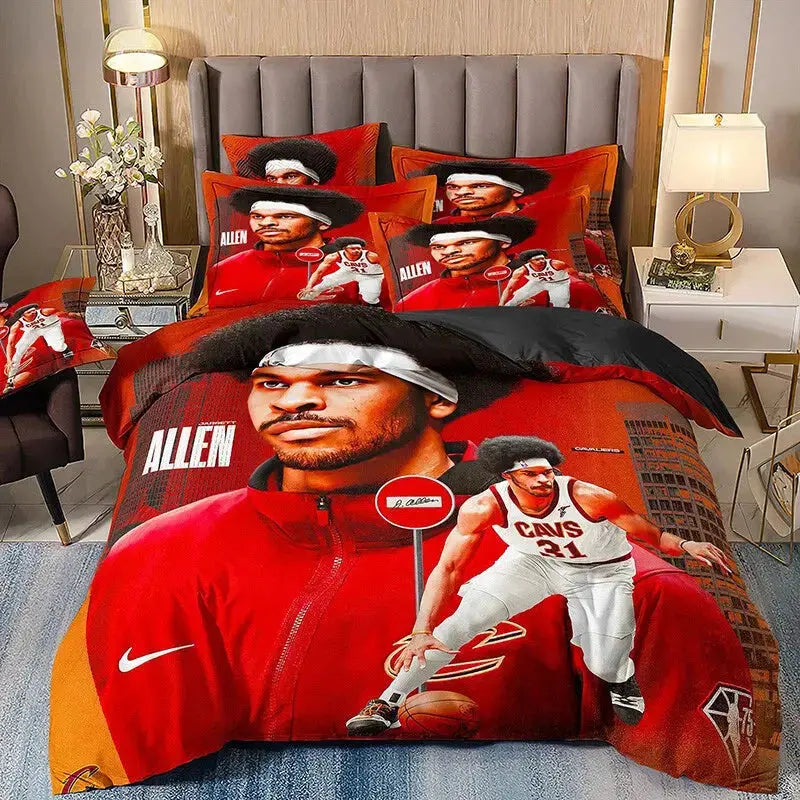 Jarrett Allen American basketball player duvet doona quilt bedding set featuring dynamic NBA player graphics, soft breathable fabric, and stylish bedroom decor perfect for fans