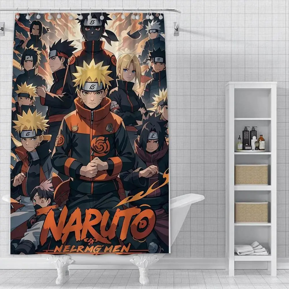3D Naruto anime shower curtain featuring vibrant ninja artwork