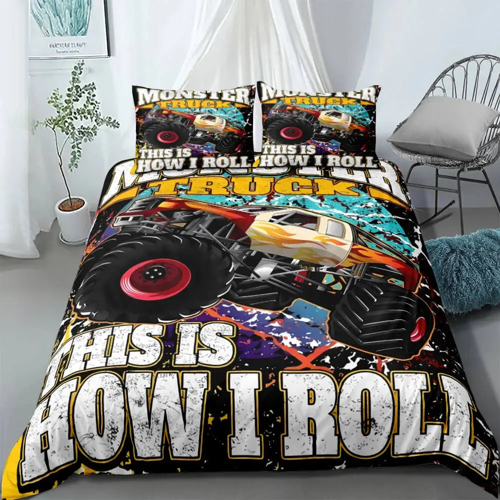 3D Racing Monster Truck Quilt Cover