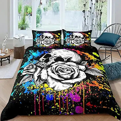 3D Rose Skull Doona Cover