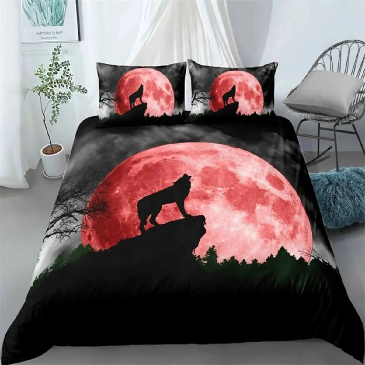 3D Wolf Moon Quilt Cover