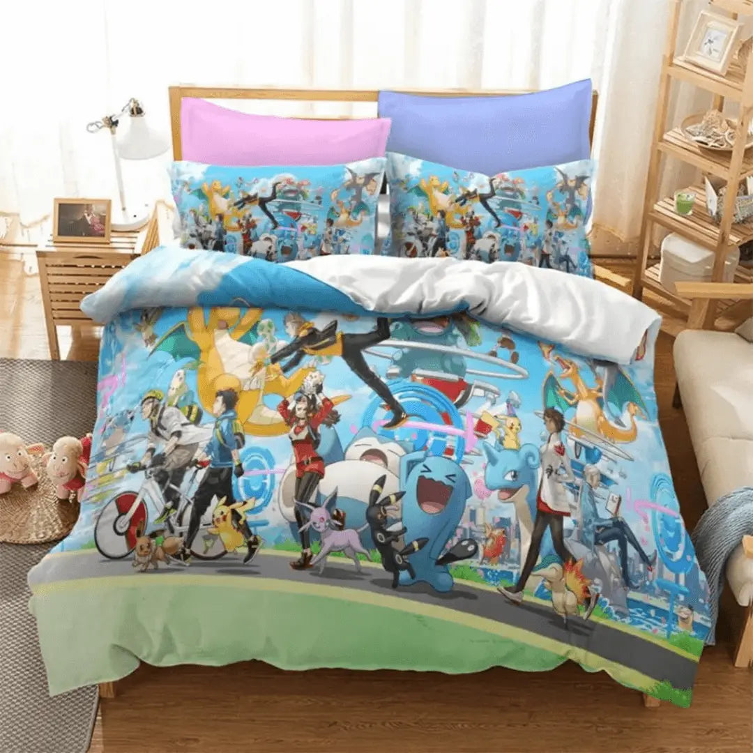 3D Anime Pokemon Pikachu Espeon, Umbreon, Wobbuffet & Lapras Kids Quilt Cover