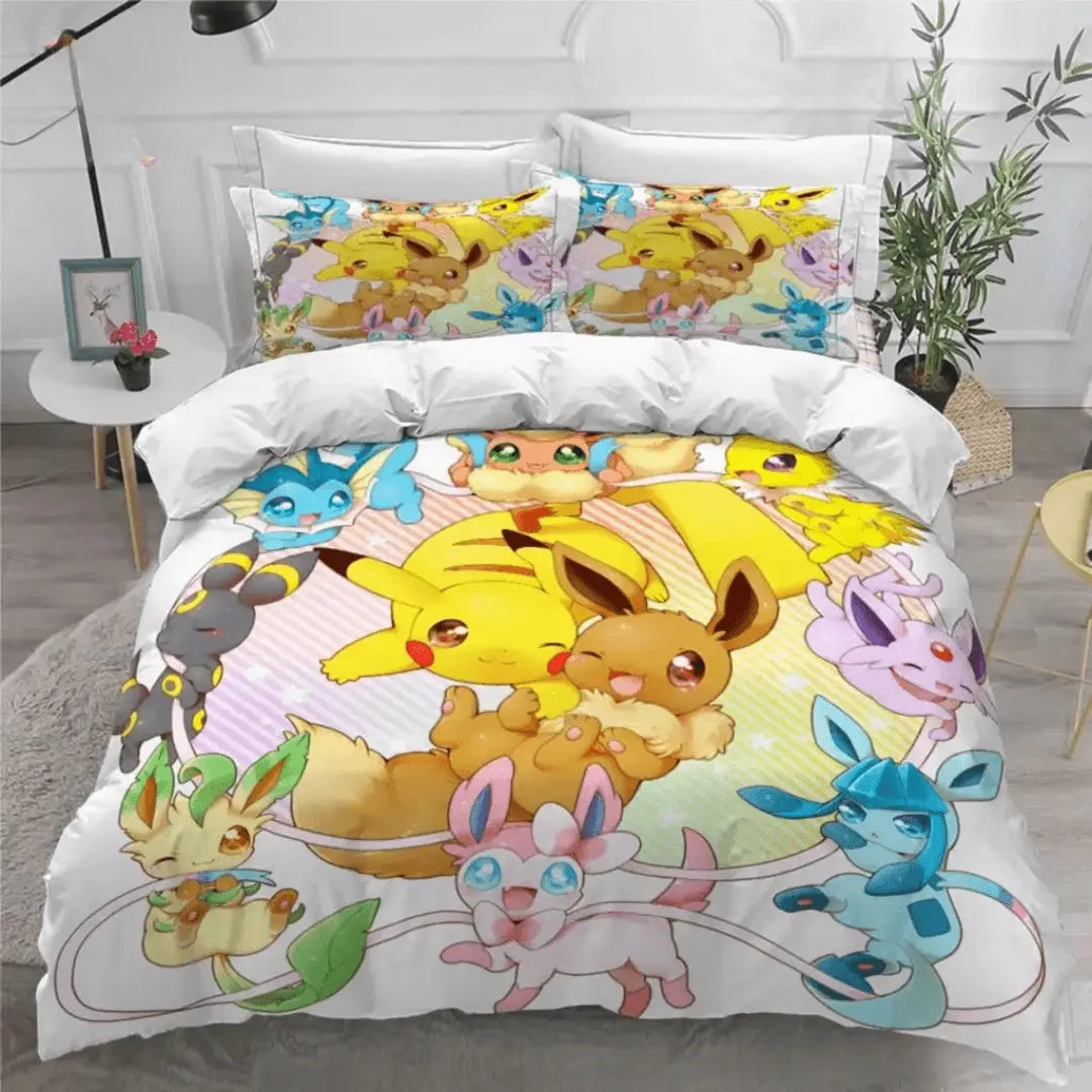 3D Anime Pokemon Pikachu Vaporeon, Leafeon & Sylveon Kids Duvet Cover