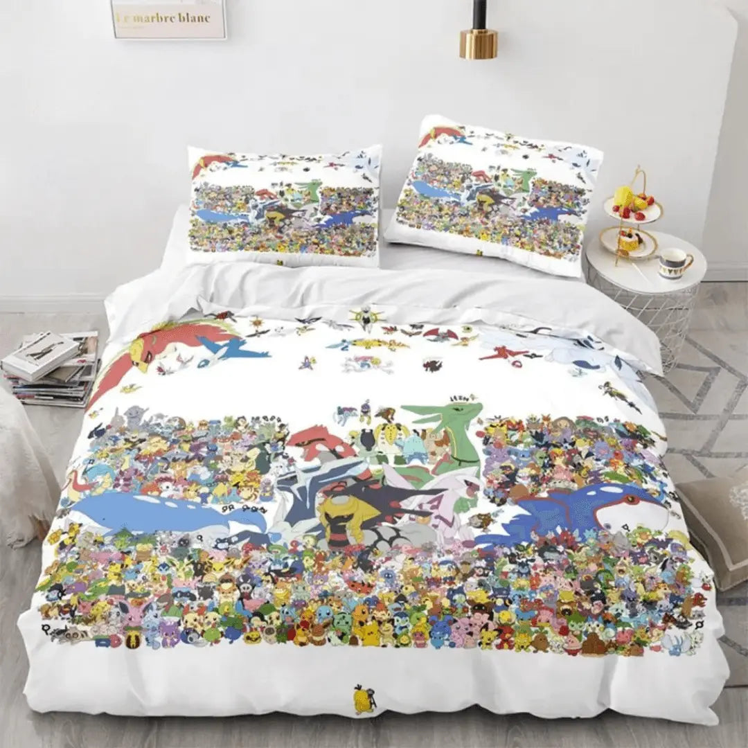 3D Anime Pokemon Pikachu Meowth & Rayquaza Kids Quilt Cover