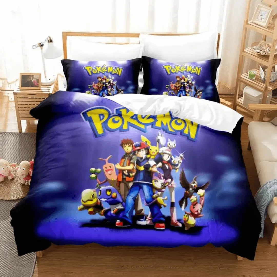 3D Anime Pokemon Pikachu Croagunk & Happiny Kids Quilt Cover