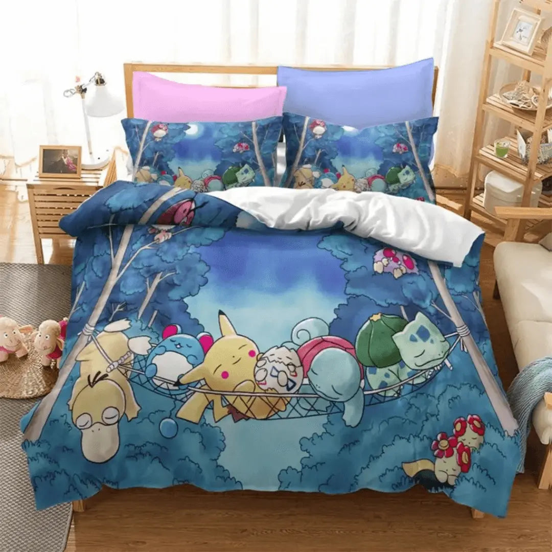 3D Anime Pokemon Pikachu Marill, Togepi & Bulbasaur Kids Bedding Set