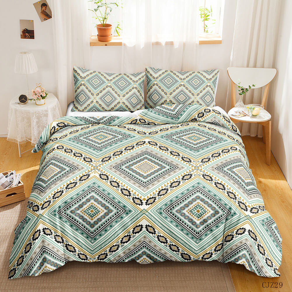 3D Bohemian quilt cover set with modern boho-inspired design