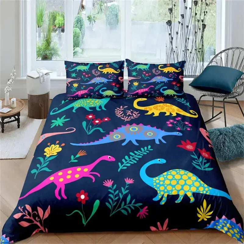 3D Colourful Dinosaur Cartoon Kids Quilt Cover