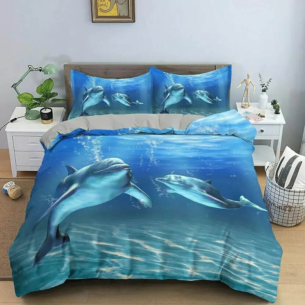 Dolphin in blue sea bedding set