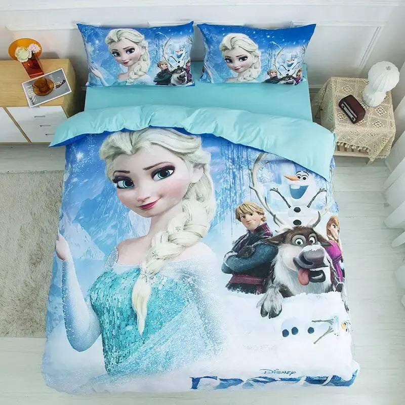 3D Frozen Elsa & Anna, Olaf, Sven, Kristoff Girls Single Bed