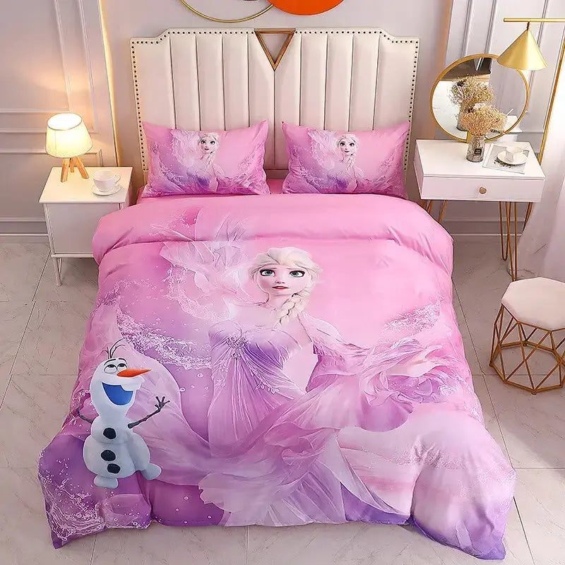 3D Frozen Elsa & Olaf Pink Bed Sheet