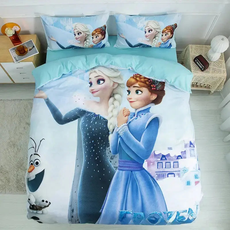 3D Frozen Elsa & Anna Blue Kids Bed