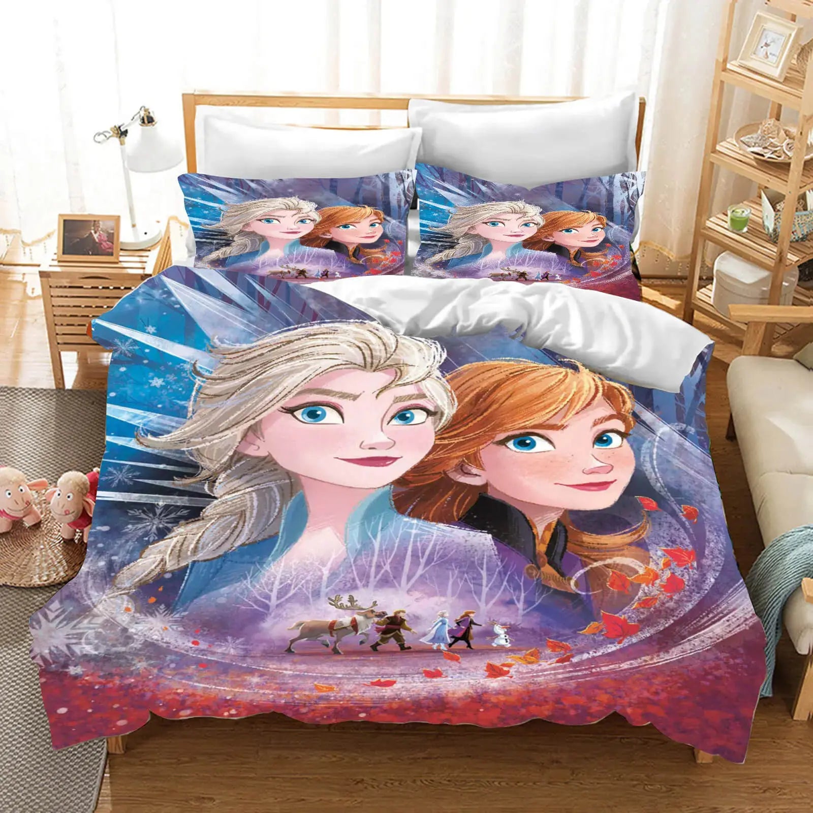 3D Frozen Elsa, Anna, Kristoff, Sven & Olaf Kids Quilt Cover Zirconic