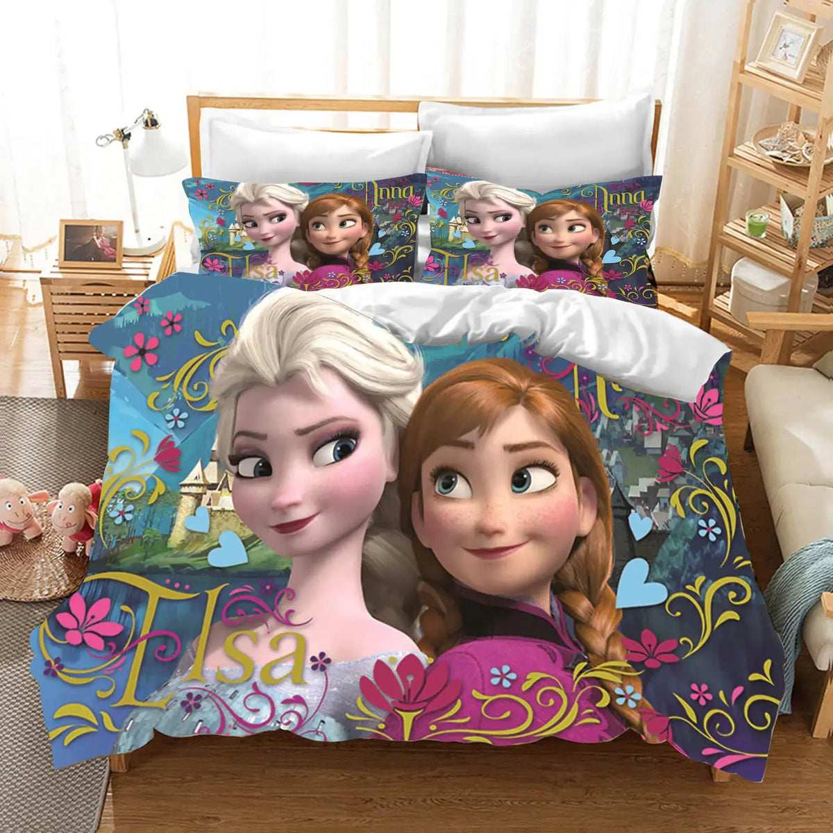 3D Frozen Cartoon Elsa & Anna Kids Doona Cover Zirconic