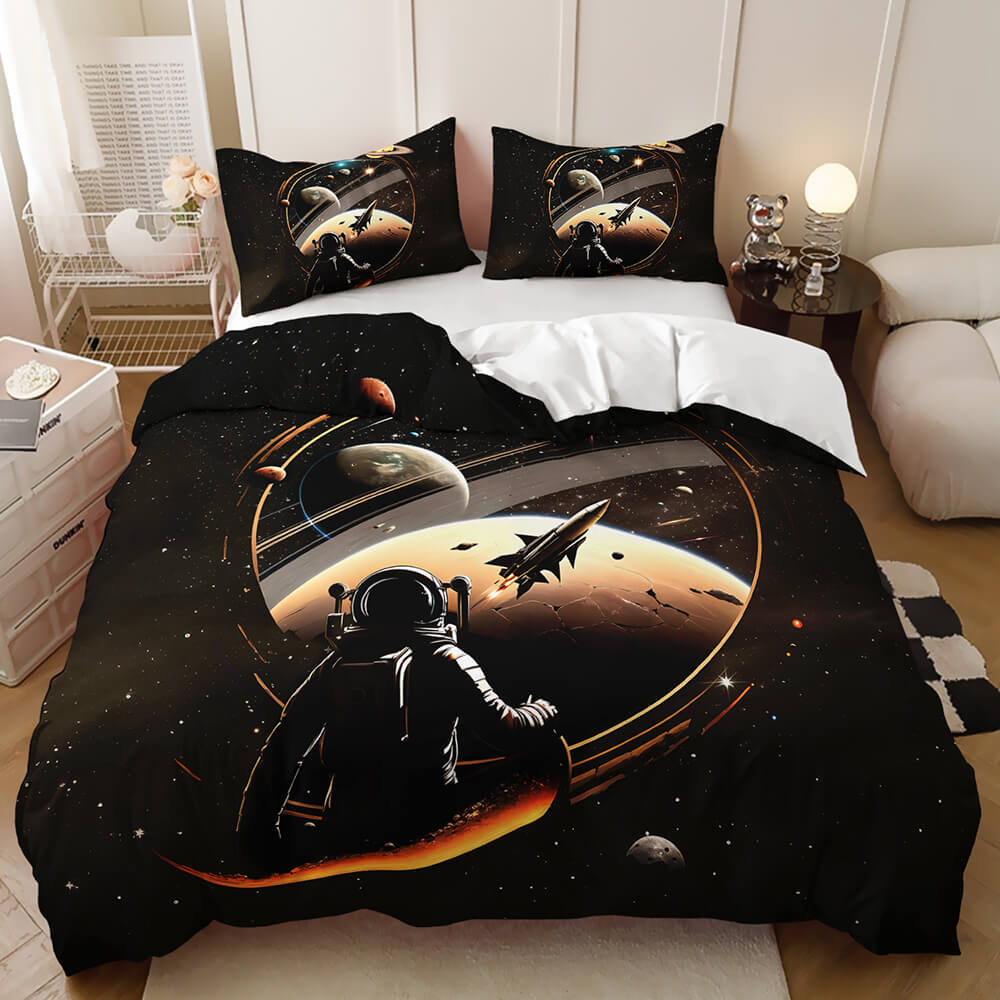 Colorful galaxy astronaut bedding set for kids bedroom