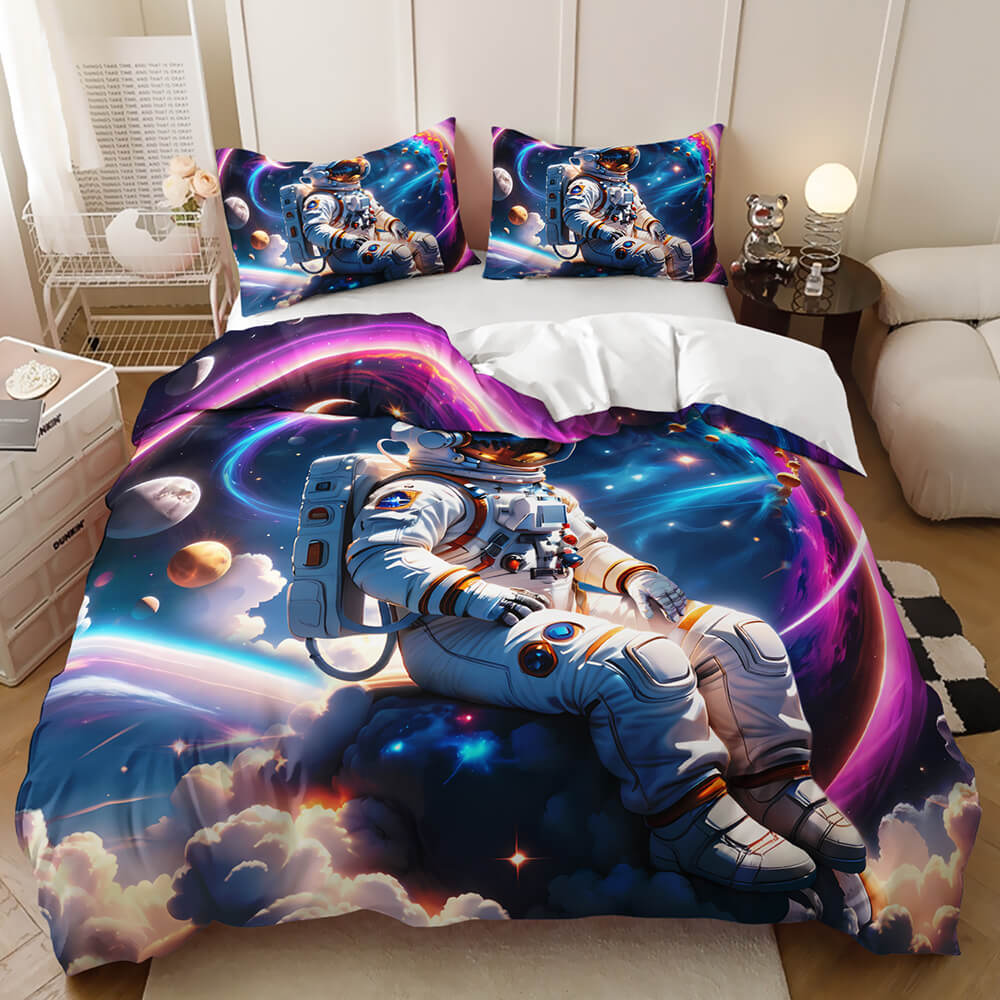 3D outer space duvet cover with planets and astronaut artwork