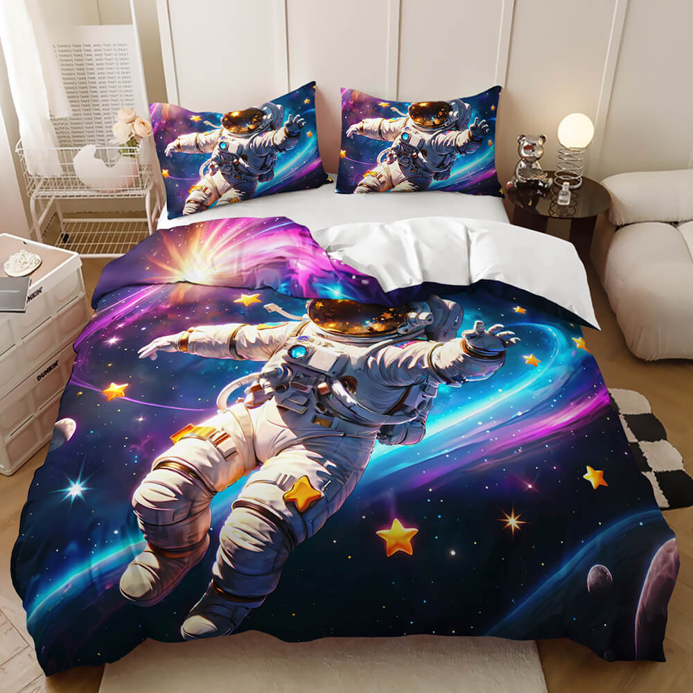 Astronaut outer space bedding set with galaxy artwork