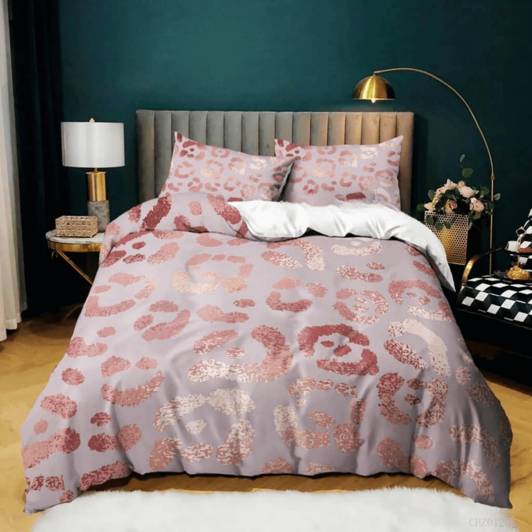 Girls pink leopard print 3D duvet cover bedding set