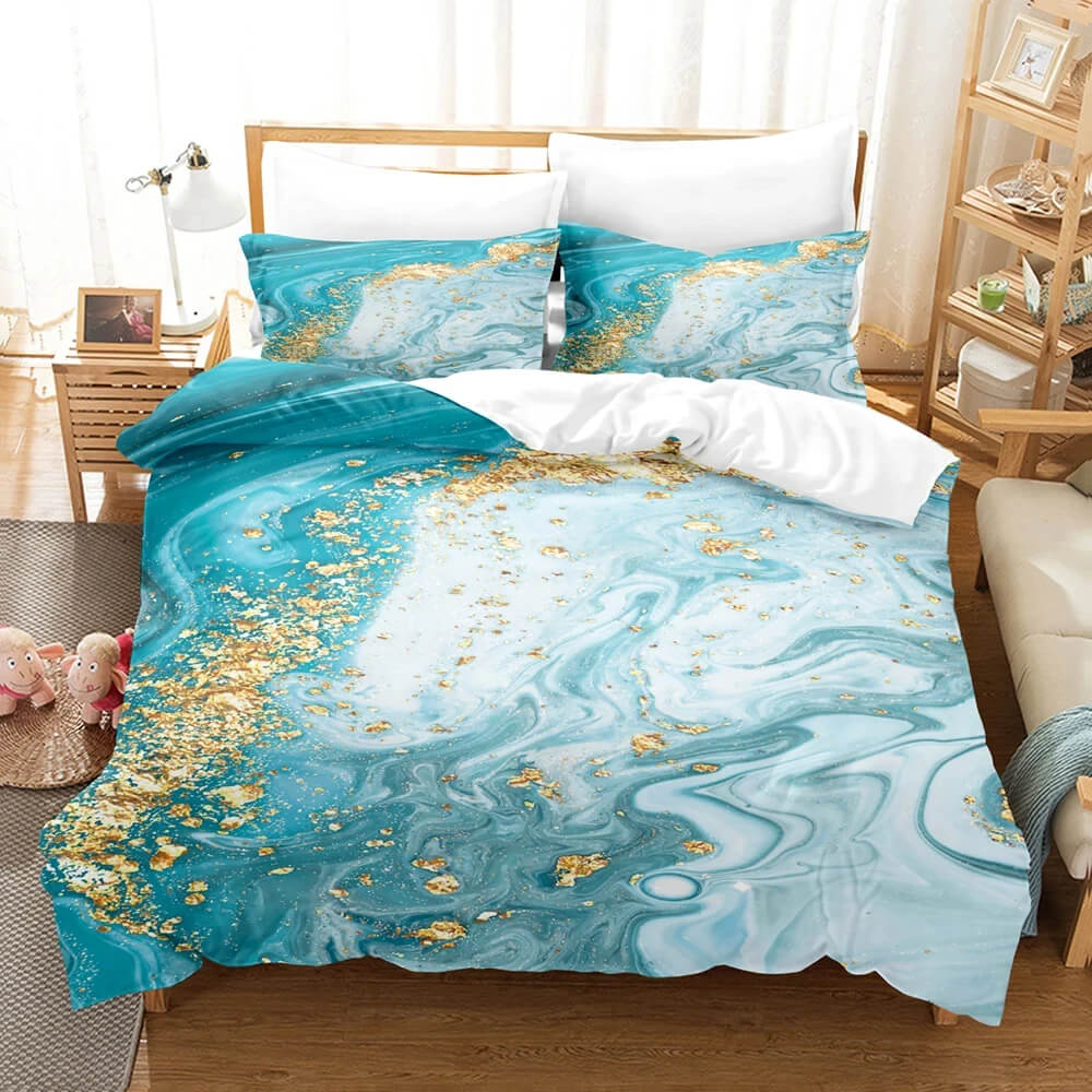 Golden Sky Blue marble aesthetic bedding