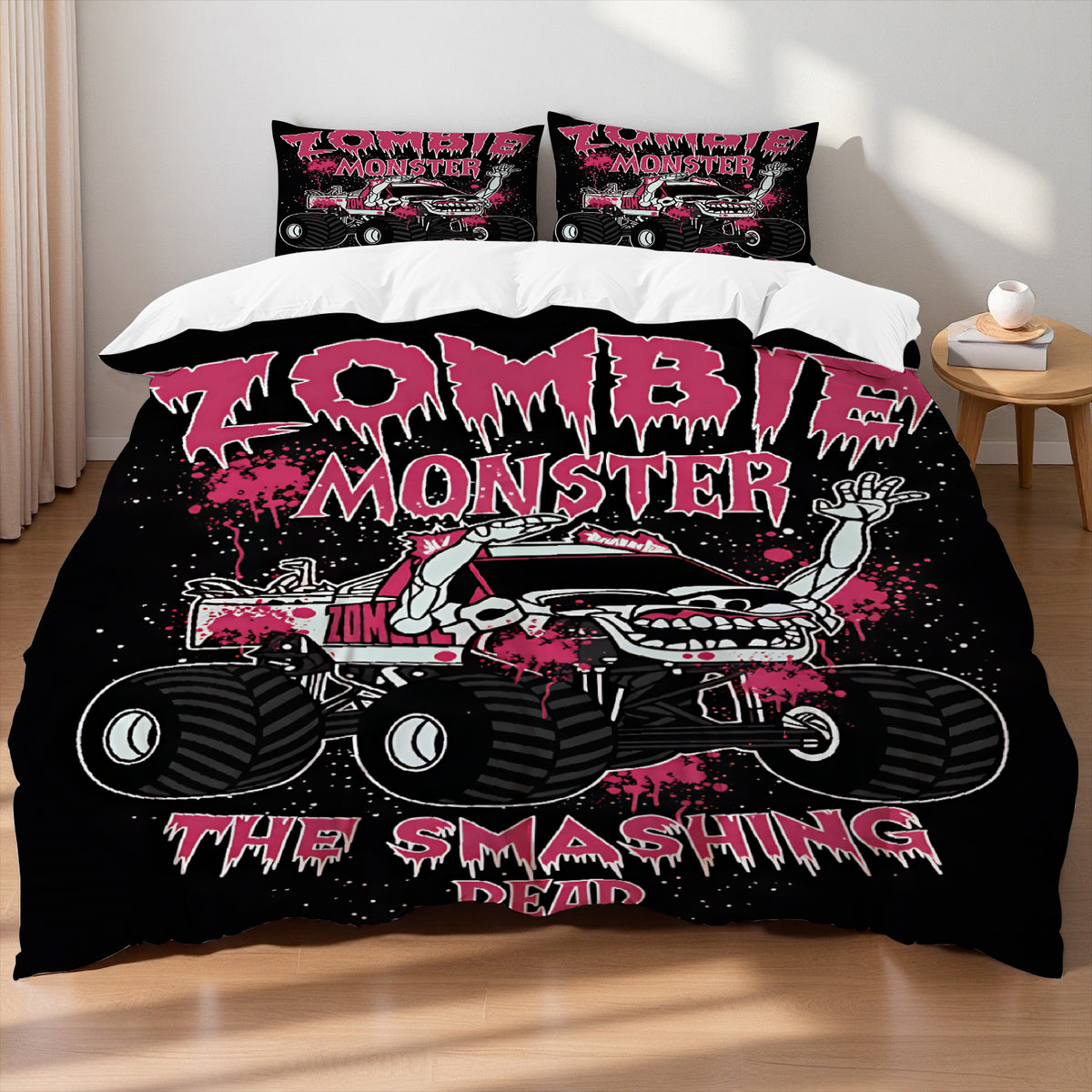 Grave Digger Megalodon monster truck bedding set for kids