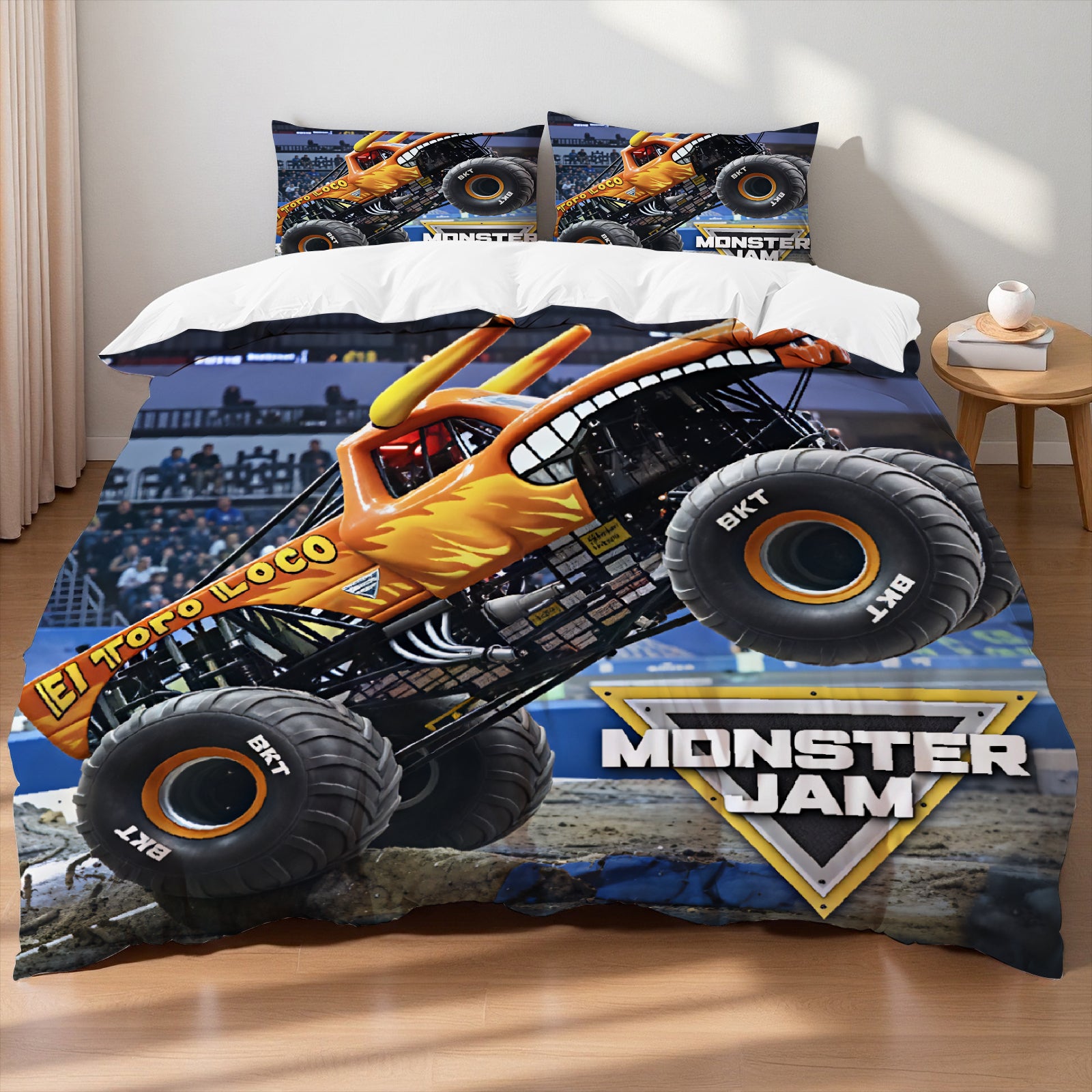 Kids monster truck bedding set with 3D style artwork