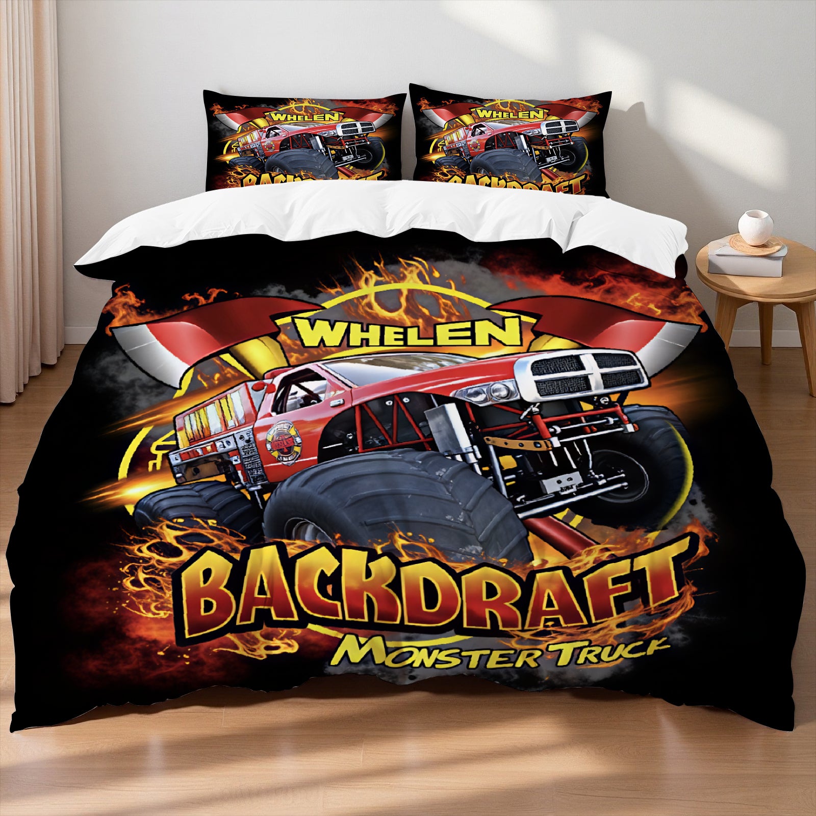 Megalodon monster truck bedding for young racing fans