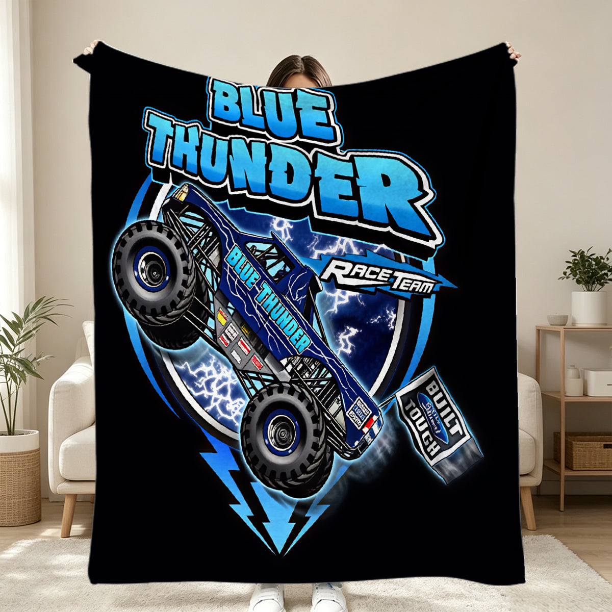 Monster Truck Themed Kids Throw Blanket