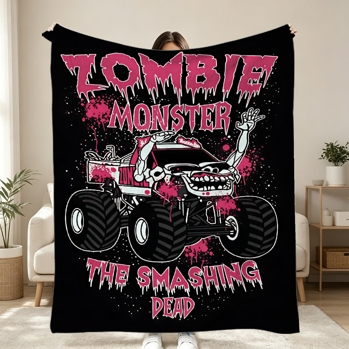 Soft 3D Zombie Monster Truck Throw Blanket