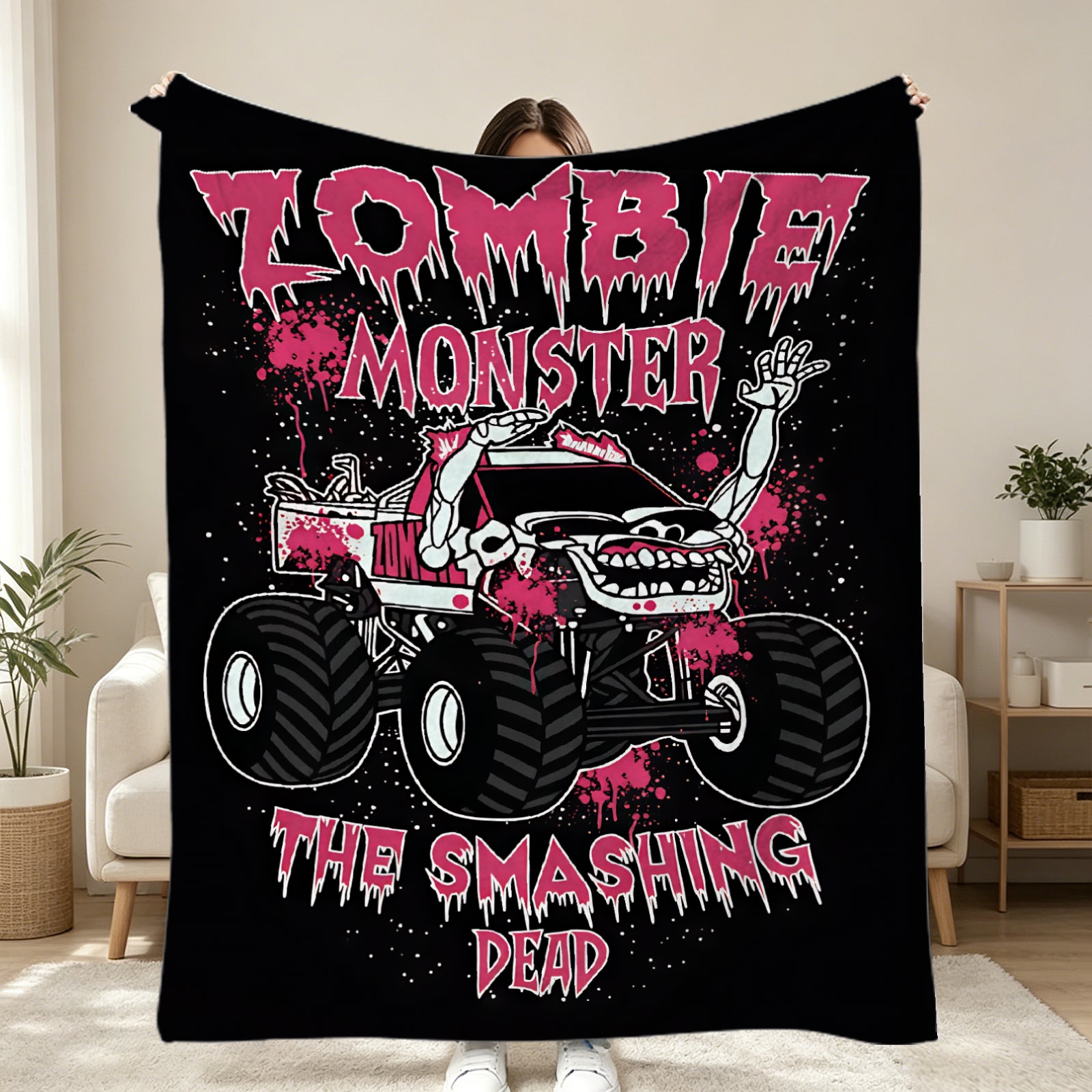 Soft 3D Zombie Monster Truck Throw Blanket