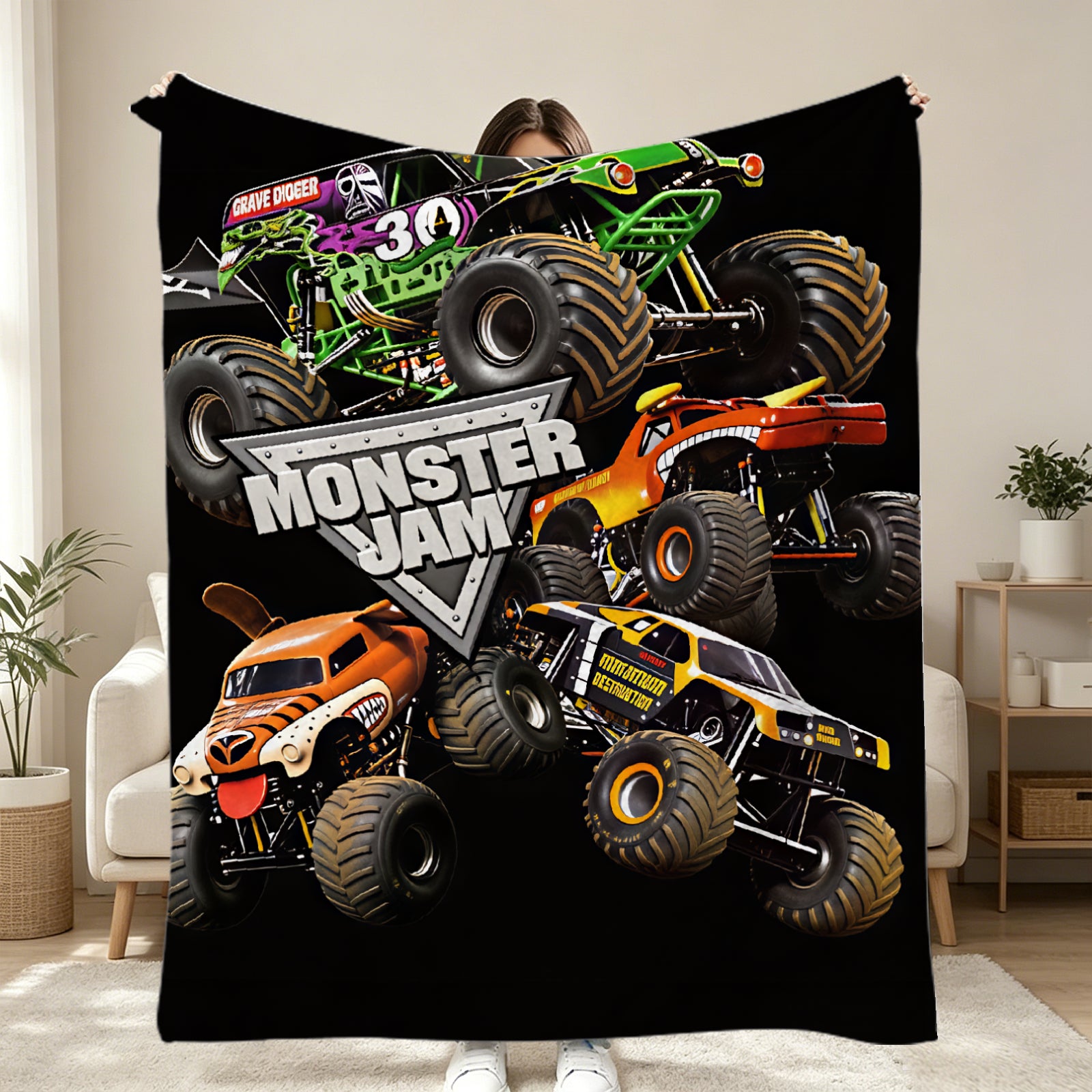 Grave Digger Megalodon 3D Monster Truck Throw Blanket