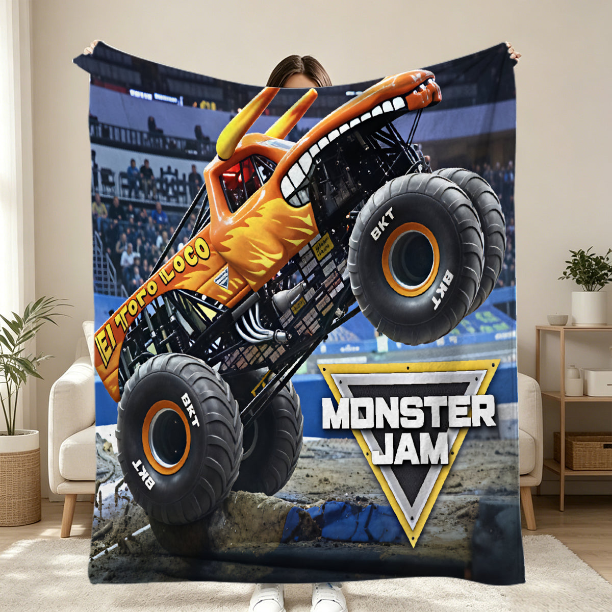 3D Grave Digger Megalodon Flannel Throw Blanket