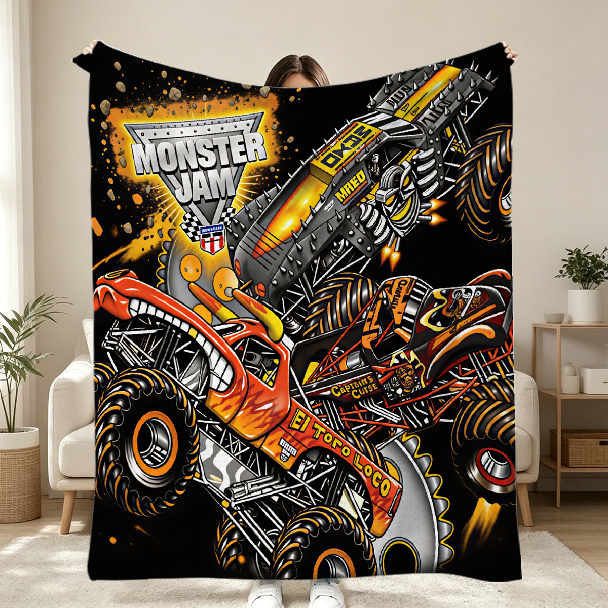 Monster Truck Megalodon Cozy Flannel Blanket