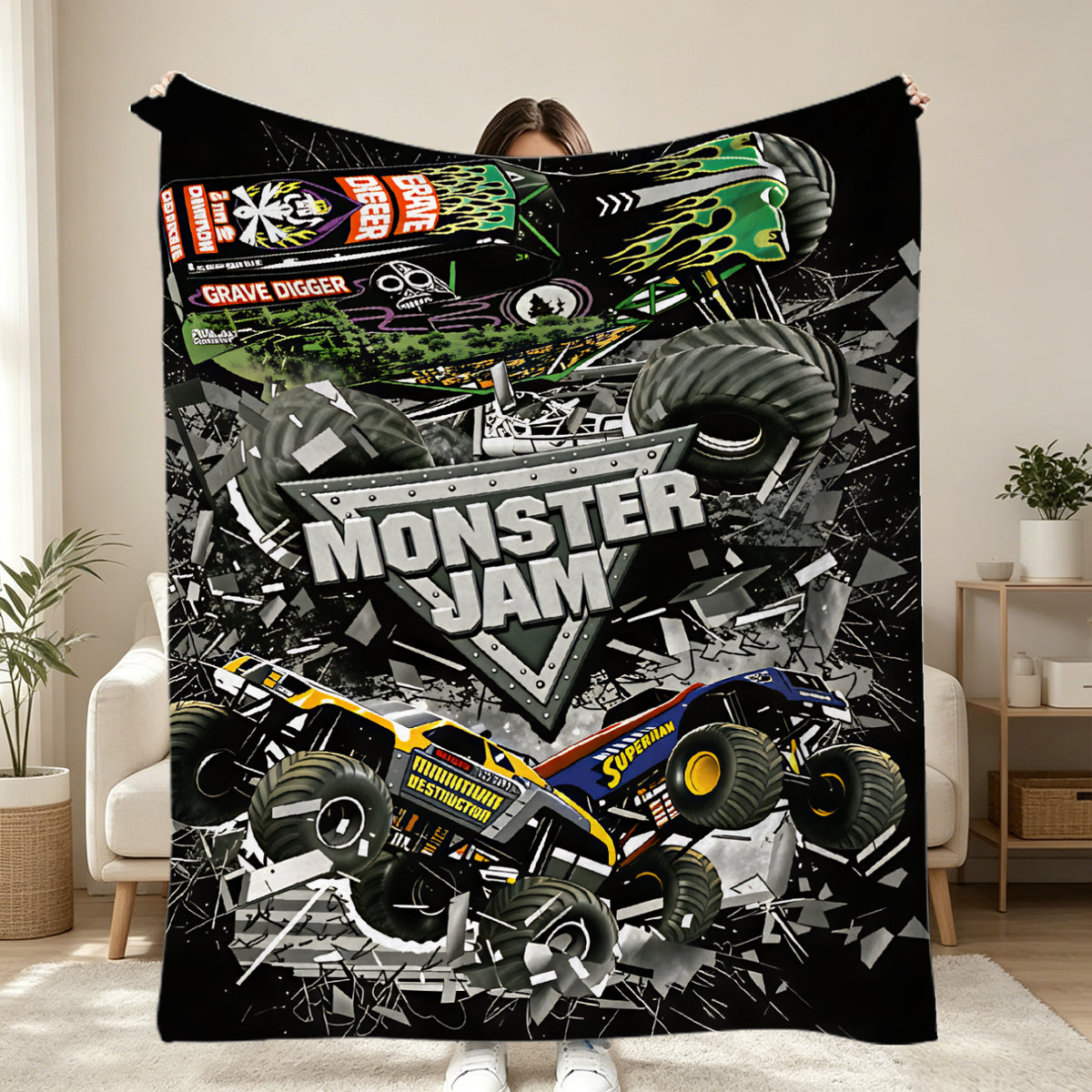 Monster Truck Racing Flannel Throw Blanket