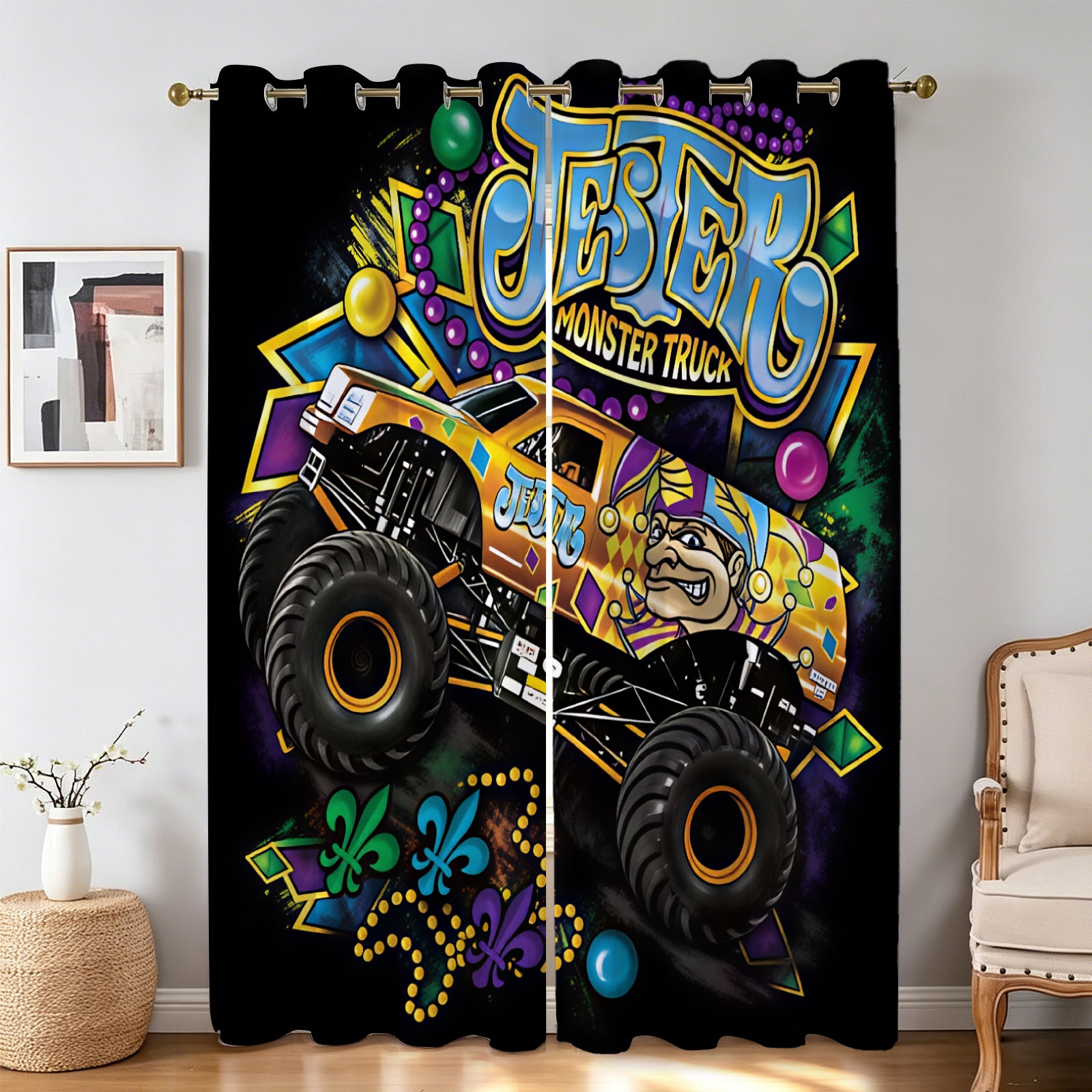 3D truck design window drapes for kids bedroom decor